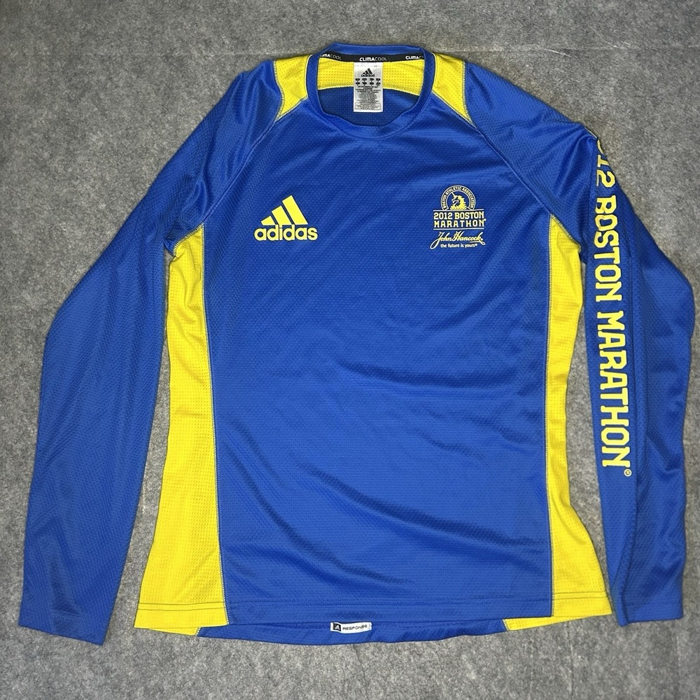 Adidas 2012 Boston Marathon Pullover Mens Medium  Blue Long Sleeve Crewneck